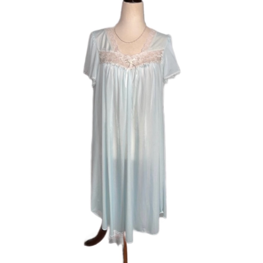 Miss Elaine Silk Essence ~ Women’s Large ~ Look ~ Blue/White Nightgown